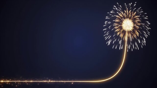 Golden light streak curving upward against dark blue background with sparkling particles