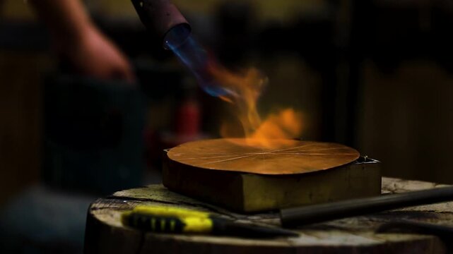 Copper Engraving Plate with Burin Tool and Forge Fire
