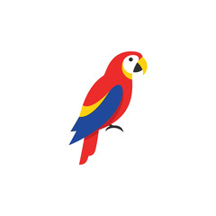 Fototapeta premium A vibrant, flat illustration of a red, blue, and yellow macaw parrot perched on an unseen surface.