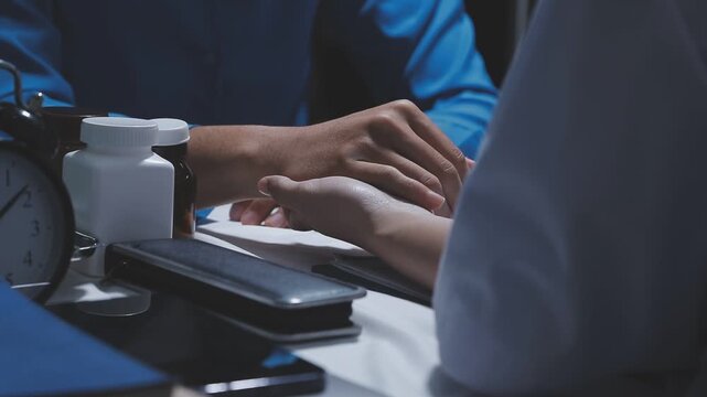 Physiotherapist holds elderly patient&rsquo;s hands, offering emotional support and encouragement, creating a trusting relationship that fosters confidence in recovery.