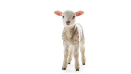 Fototapeta premium Young lamb standing upright against a clean white background studio shot