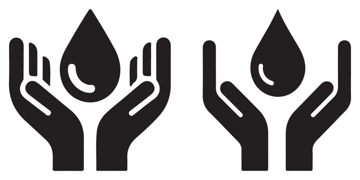 "Water Conservation Icon &ndash; Hands Holding Droplet Silhouette"