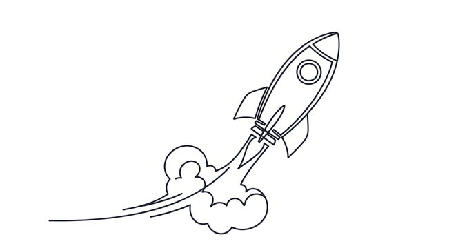 Rocket Ship Launching into Space, Cartoon Style, Vector Illustration