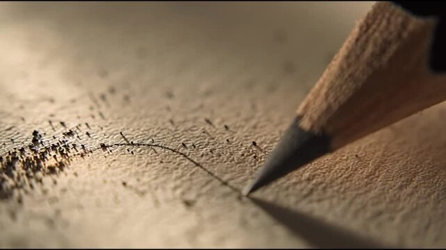 Close-up of a graphite pencil drawing a delicate line on textured paper, creating artistic lines and shading for a creative project
