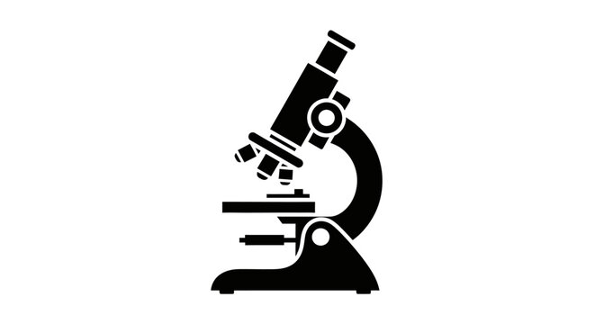 Black microscope on white background.