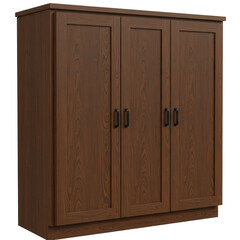 Fototapeta premium Wooden wardrobe with three doors isolated on transparent background