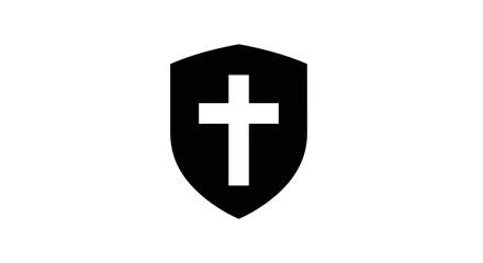 Obraz premium Black shield with white cross symbol.