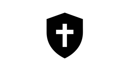 Obraz premium Black shield with white cross symbol.
