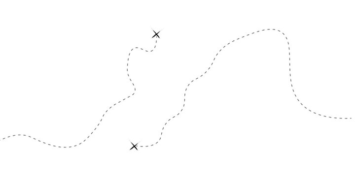 Vector treasure map element. A dashed line and red X mark ink on the map. old pirate letter.