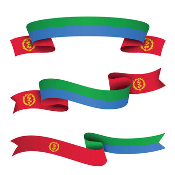 ERITREA Ribbon Flag Set, ERITREA National Flag Banner Collection with Wavy Ribbon Design