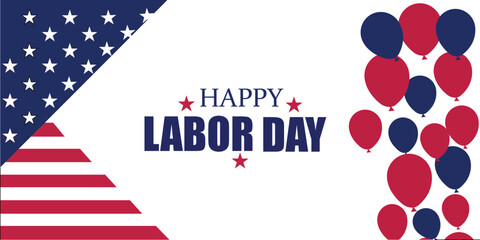 Happy Labor Day USA Banner with American Flag and Patriotic Balloons Vector Illustration EPS10