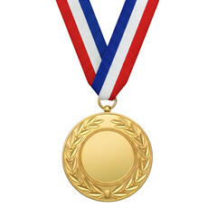 A gold medal on a red white and blue ribbon