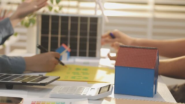 business team discussion reusable product in office,start up eco-friendly business,environmental protection,sustainable business model,ESG strategy,sustainability,team meeting,ESG Report concept