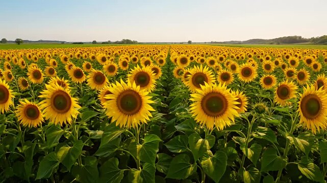 Endless sunflower field basking in the sun under a clear blue sky