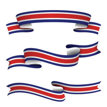 COSTA RICA Ribbon Flag Set, COSTA RICA National Flag Banner Collection with Wavy Ribbon Design