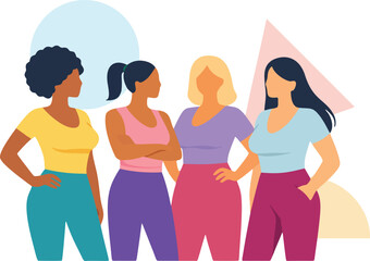 Obraz premium Multicultural Women Group Conversation Flat Illustration.
