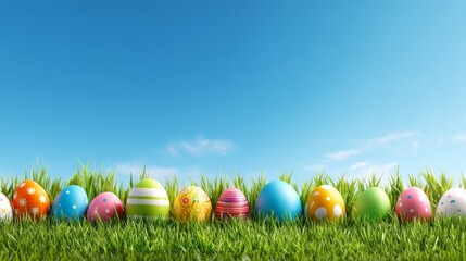 Fototapeta premium Colorful Easter Eggs Nestled in Green Grass Field