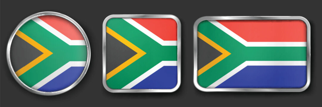 SOUTH AFRICA Metallic Flag Collection, Circular, Square and Rectangular SOUTH AFRICA Flag Badges Set