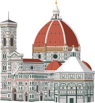 Iconic Florence Cathedral Duomo Italy Giotto Bell Tower Baptistery Vector