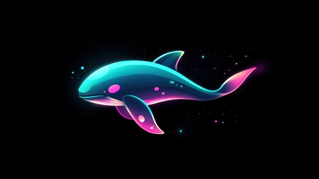 Neon Whale in Cosmic Background. Possible Use Digital art, poster, social media graphic