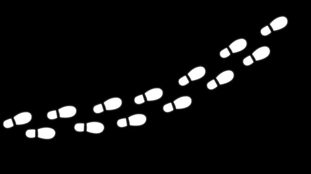Human shoes Footstep walking on white background. footprints shoes, shoe prints marks feet animation. Step footprints path isolated. 4K Resolution.