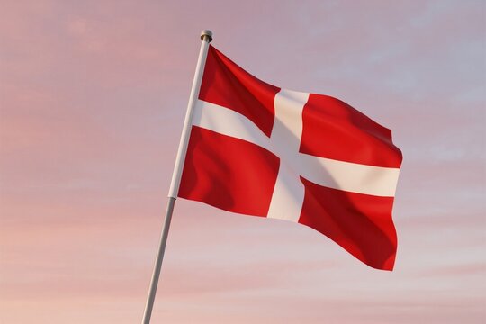 Danish flag waving in sky