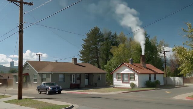 A Panoramic Landscape Scene of a Small Rural Settlement Situated in a Foothill Environment