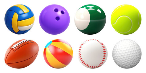 Fototapeta premium PNG Colorful sports balls collection on transparent background