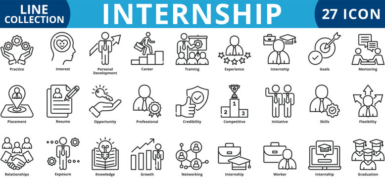 Internship icon set outline style icon set collection vector illustration