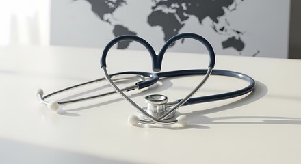 Stethoscope forming heart shape on table