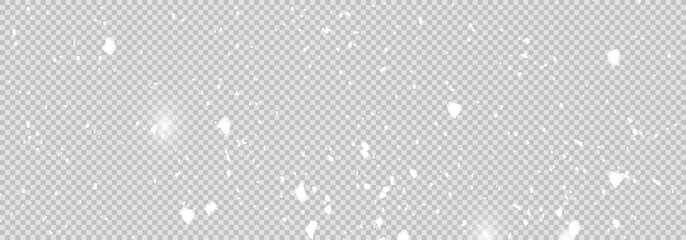Winter Background with Falling white Snow Isolated on panorama view transparent Background. Falling down real snowflakes. Vector design. © Creative