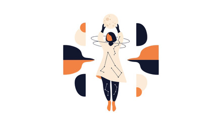 Woman Holding Moon Celestial Body Abstract Geometric Shapes © Heri_s99