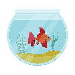 Naklejka premium Round aquarium with red koi fish in flat style on white background