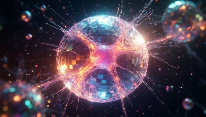 Obraz premium a vibrant, glowing sphere amidst a cosmic backdrop. This sphere exhibits dynamic, intricate patterns and radiates multicolored light throughout.