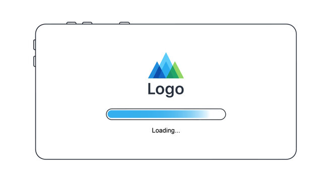 Minimalist Mobile App Splash Screen with Progress Bar and Abstract Mountain Logo Mockup