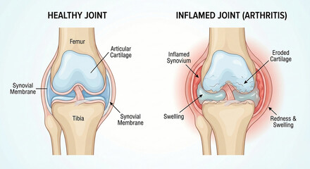 Healthy Knee Joint vs Inflamed Arthritis Joint Swelling Anatomy