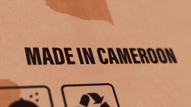 Made in CAMEROON Label on Cardboard Box, Animated CAMEROON Manufacturing Export Concept