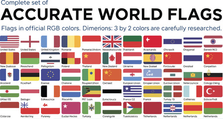 Flat vector parody world flags, humorous fictional flag collection illustration, creative design icons, satirical international banner art, minimalist concept graphics