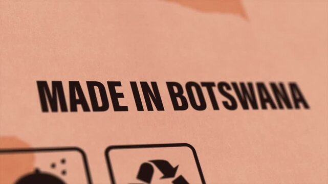Made in BOTSWANA Label on Cardboard Box, Animated BOTSWANA Manufacturing Export Concept