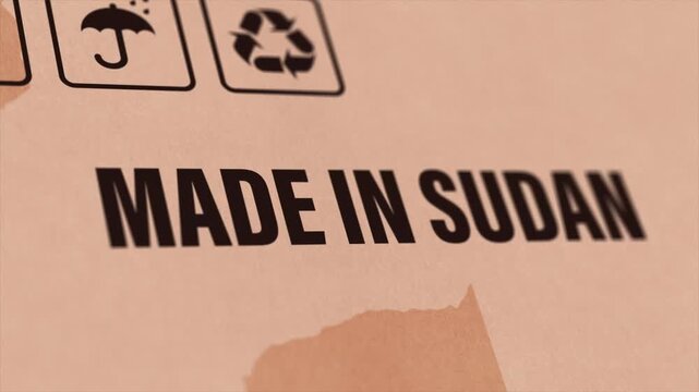Made in SUDAN Label on Cardboard Box, Animated SUDAN Manufacturing Export Concept