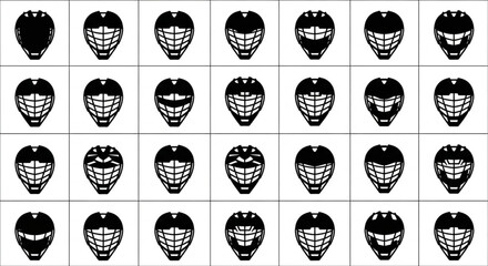 Collection of Hockey Goalie Masks in Black and White. © muh_muh