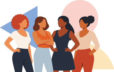 Obraz premium Confident Diverse Women Standing Together Flat Vector Illustration.