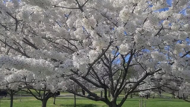 White cherry tree in full bloom