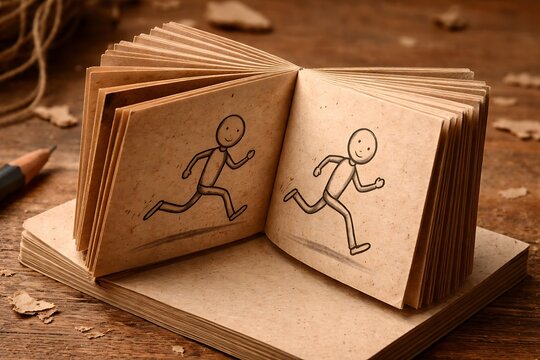 Flipbook Animation of a Running Stick Figure on Craft Paper Pages