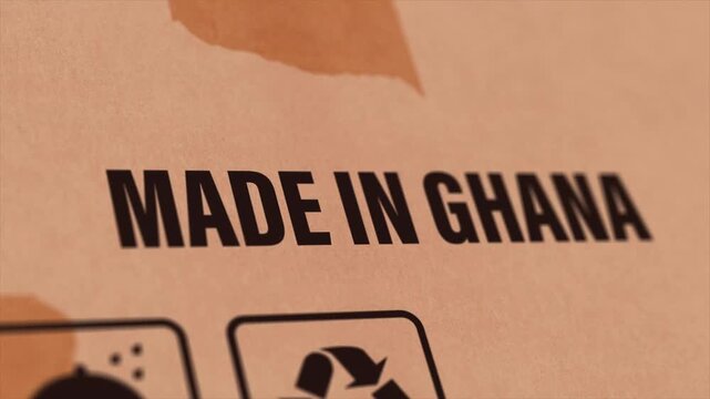 Made in GHANA Label on Cardboard Box, Animated GHANA Manufacturing Export Concept