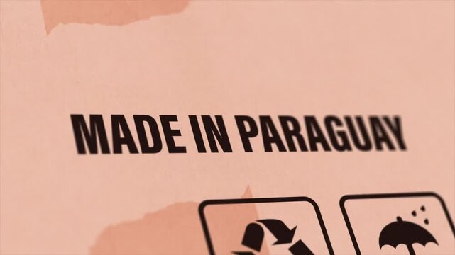 Made in PARAGUAY Label on Cardboard Box, Animated PARAGUAY Manufacturing Export Concept