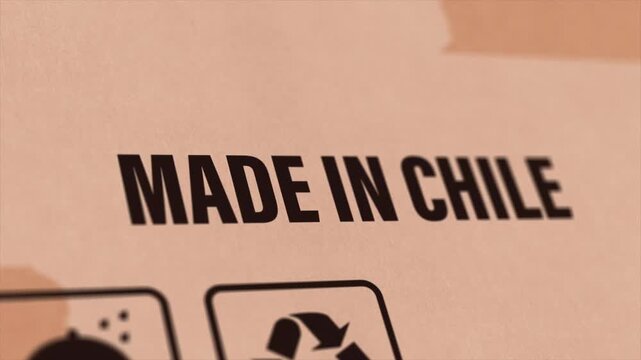 Made in CHILE Label on Cardboard Box, Animated CHILE Manufacturing Export Concept