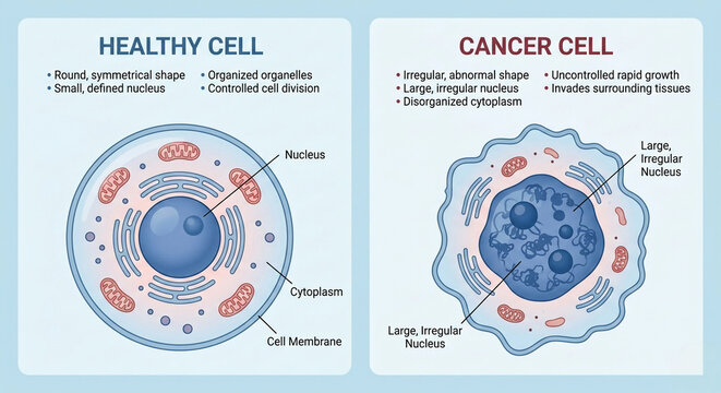 Healthy Cell vs Cancer Cell Anatomy Comparison