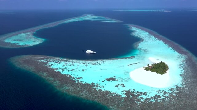 High-Altitude Maldives Aerial Showing Island Clusters and Coral Reefs