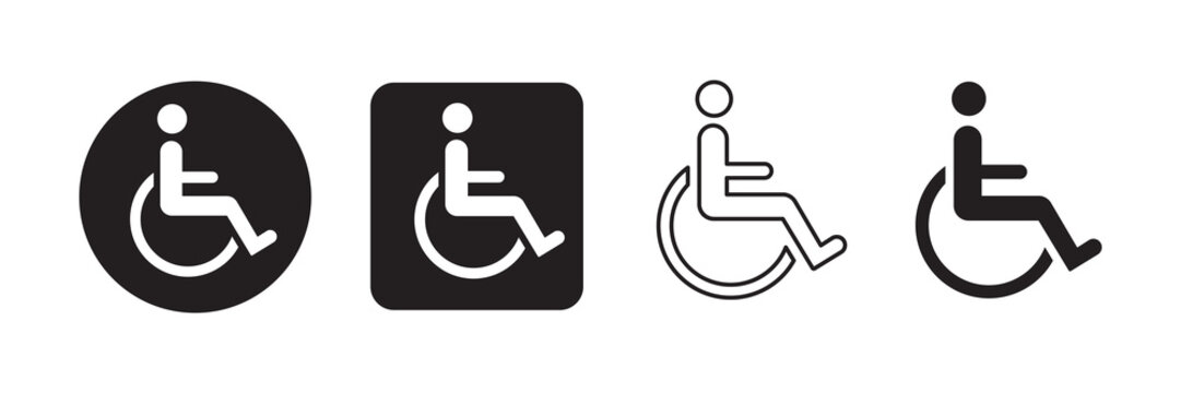 Wheelchair accessibility icon set. Disability & handicap vectors, ADA compliant symbols, mobility aid & accessible facility graphics